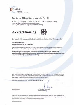 Akkreditierung der Metall-Zert GmbH für EN 1090-1, EN ISO 3834